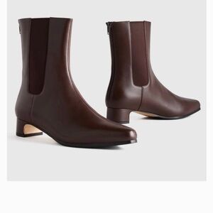 NWT/NIB Quince Italian Leather Kitten Heel Ankle Boot, Espresso Brown